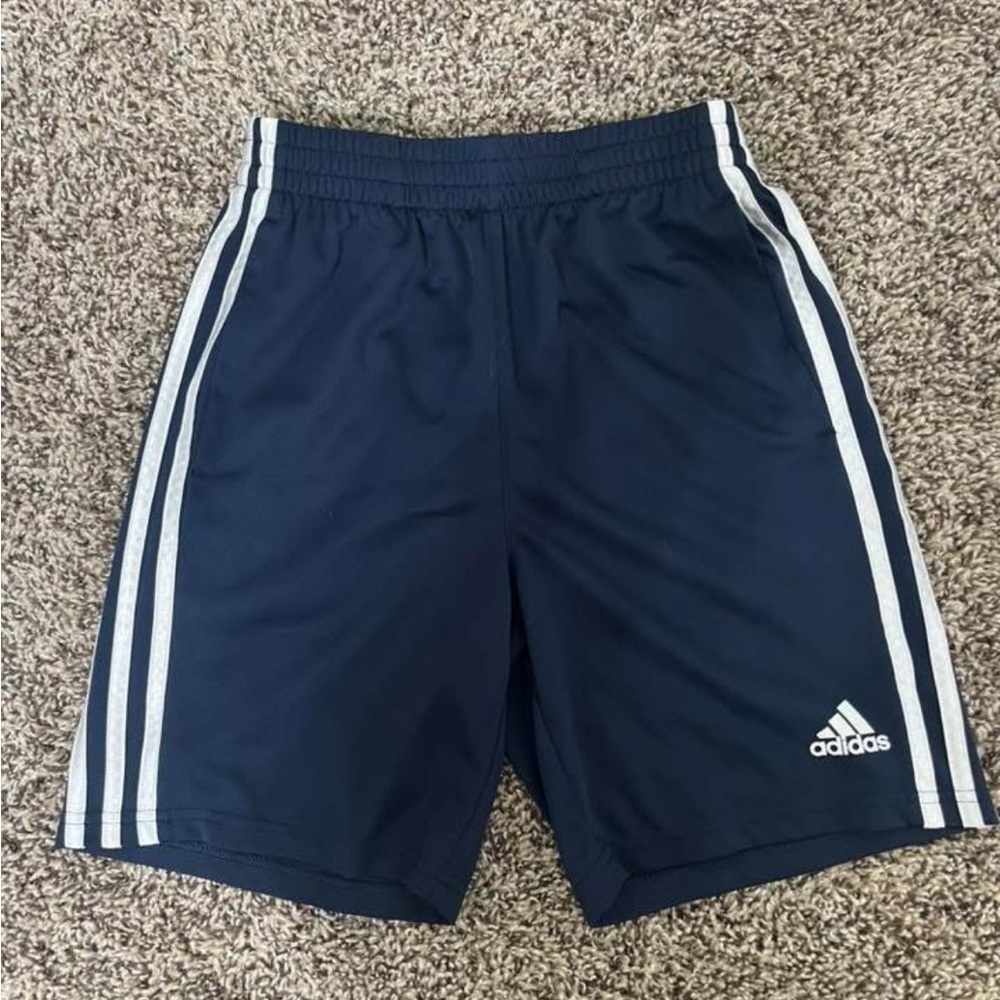 Adidas Blue and White Athletic Shorts Lightweight Elastic Waist